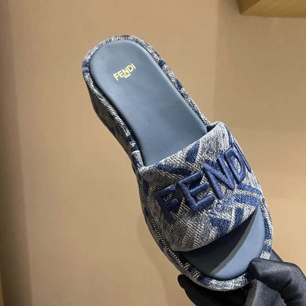 Fendi Women Sunshine FF Chenille Jacquard Platform Sandals 5 Fendi Women Sunshine FF Chenille Jacquard Platform Sandals