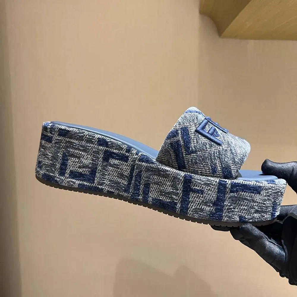 Fendi Women Sunshine FF Chenille Jacquard Platform Sandals 7 Fendi Women Sunshine FF Chenille Jacquard Platform Sandals