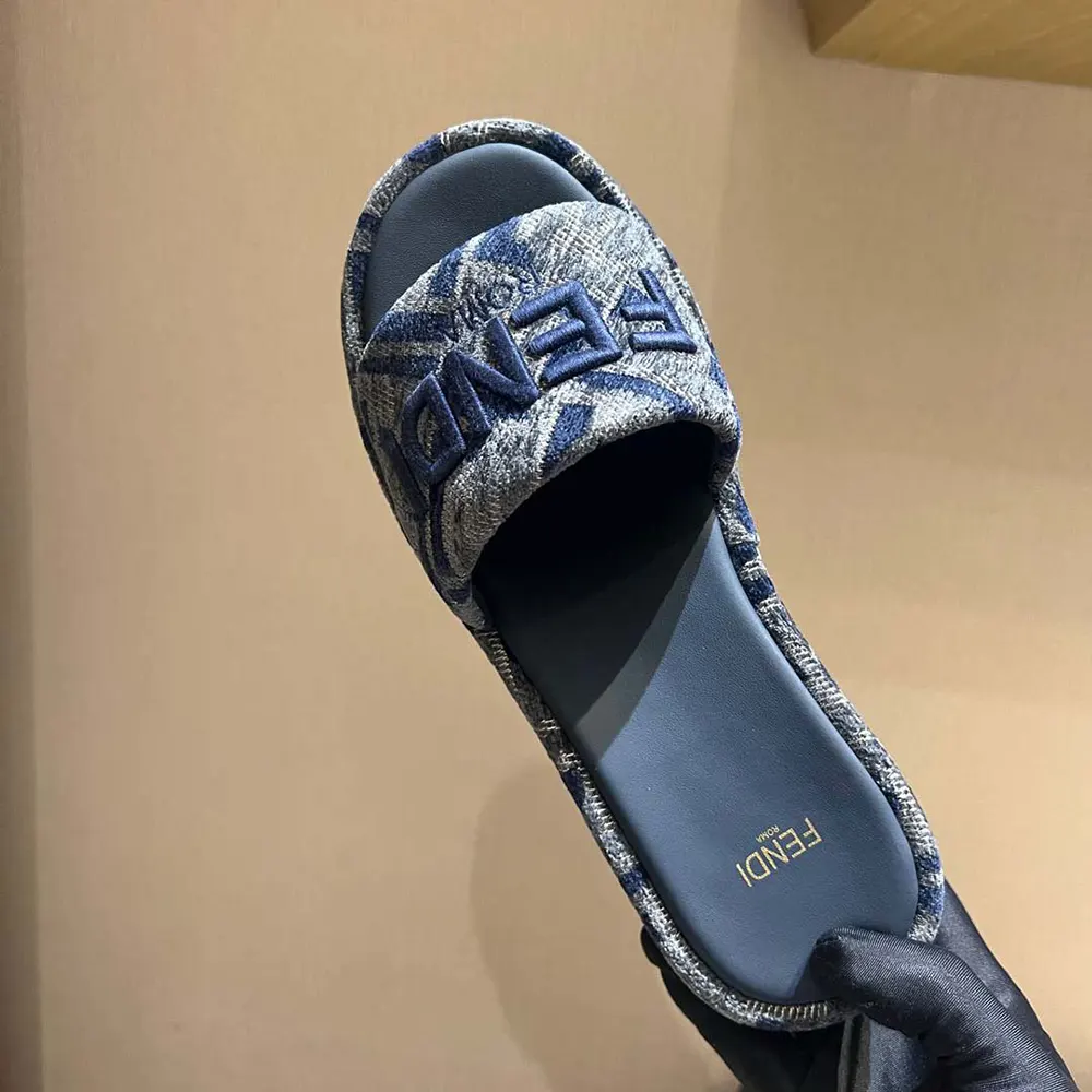 Fendi Women Sunshine FF Chenille Jacquard Platform Sandals 6 Fendi Women Sunshine FF Chenille Jacquard Platform Sandals