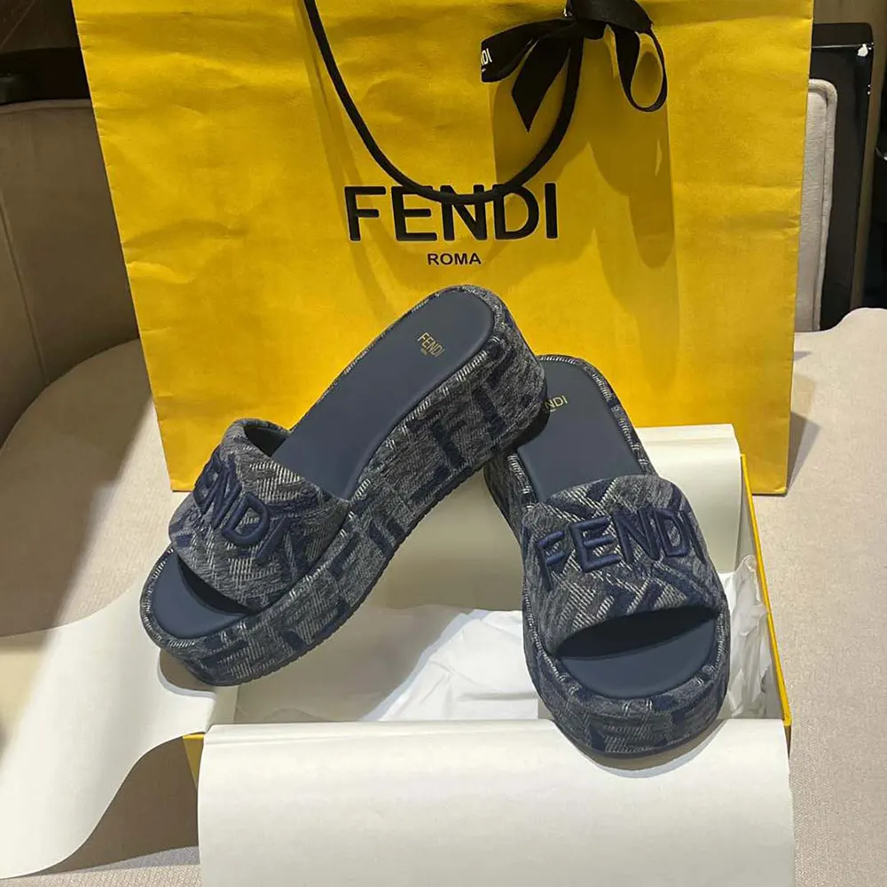 Fendi Women Sunshine FF Chenille Jacquard Platform Sandals 4 Fendi Women Sunshine FF Chenille Jacquard Platform Sandals
