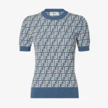Fendi Women Sweater Blue FF Cotton Jumper FZXC72AU