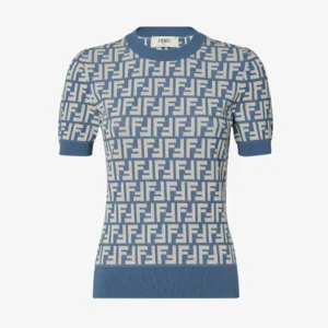 Fendi Women Sweater Blue FF Cotton Jumper FZXC72AU