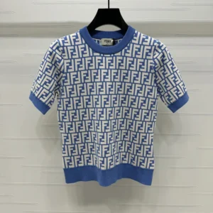 Fendi Women Sweater Blue FF Cotton Jumper FZXC72AU
