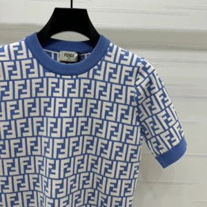 Fendi Women Sweater Blue FF Cotton Jumper FZXC72AU
