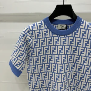 Fendi Women Sweater Blue FF Cotton Jumper FZXC72AU