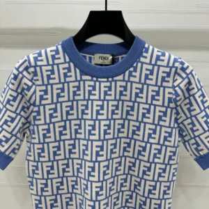 Fendi Women Sweater Blue FF Cotton Jumper FZXC72AU