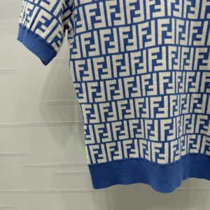Fendi Women Sweater Blue FF Cotton Jumper FZXC72AU