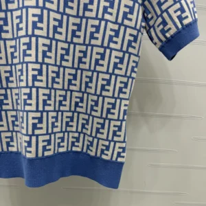 Fendi Women Sweater Blue FF Cotton Jumper FZXC72AU