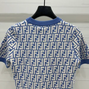 Fendi Women Sweater Blue FF Cotton Jumper FZXC72AU