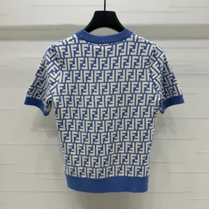 Fendi Women Sweater Blue FF Cotton Jumper FZXC72AU