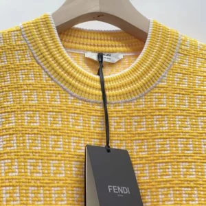 Fendi Women Sweater Yellow FF Cotton Jumper FZXC72A