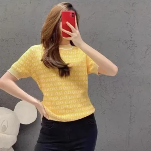 Fendi Women Sweater Yellow FF Cotton Jumper FZXC72A