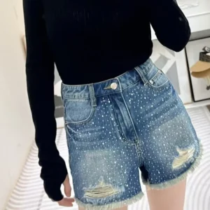 Loewe Women Anagram Shorts in Denim