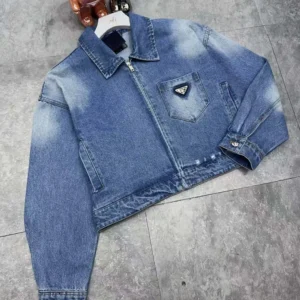 Prada Women Cropped Organic Denim Jacket GFB27913Z6