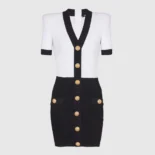 Balmain Women Two-Tone Cable-Knit Bodycon Dress FF1R6033KI50