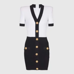 Balmain Women Two-Tone Cable-Knit Bodycon Dress FF1R6033KI50