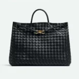 Bottega Veneta Women Large Andiamo in Lambskin Leather-Black/Gold