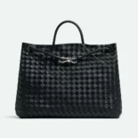 Bottega Veneta Women Large Andiamo in Lambskin Leather-Black/Silver