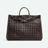 Bottega Veneta Women Large Andiamo in Lambskin Leather-Chocolate Brown