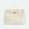 Bottega Veneta Women Large Andiamo in Lambskin Leather-White
