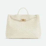 Bottega Veneta Women Large Andiamo in Lambskin Leather-White