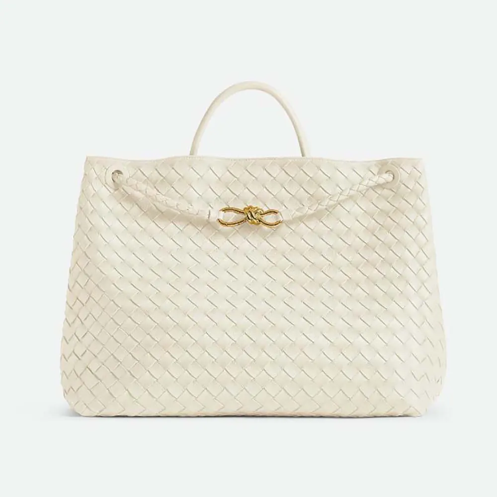 Bottega Veneta Women Large Andiamo in Lambskin Leather-White 1 Bottega Veneta Women Large Andiamo in Lambskin Leather-White