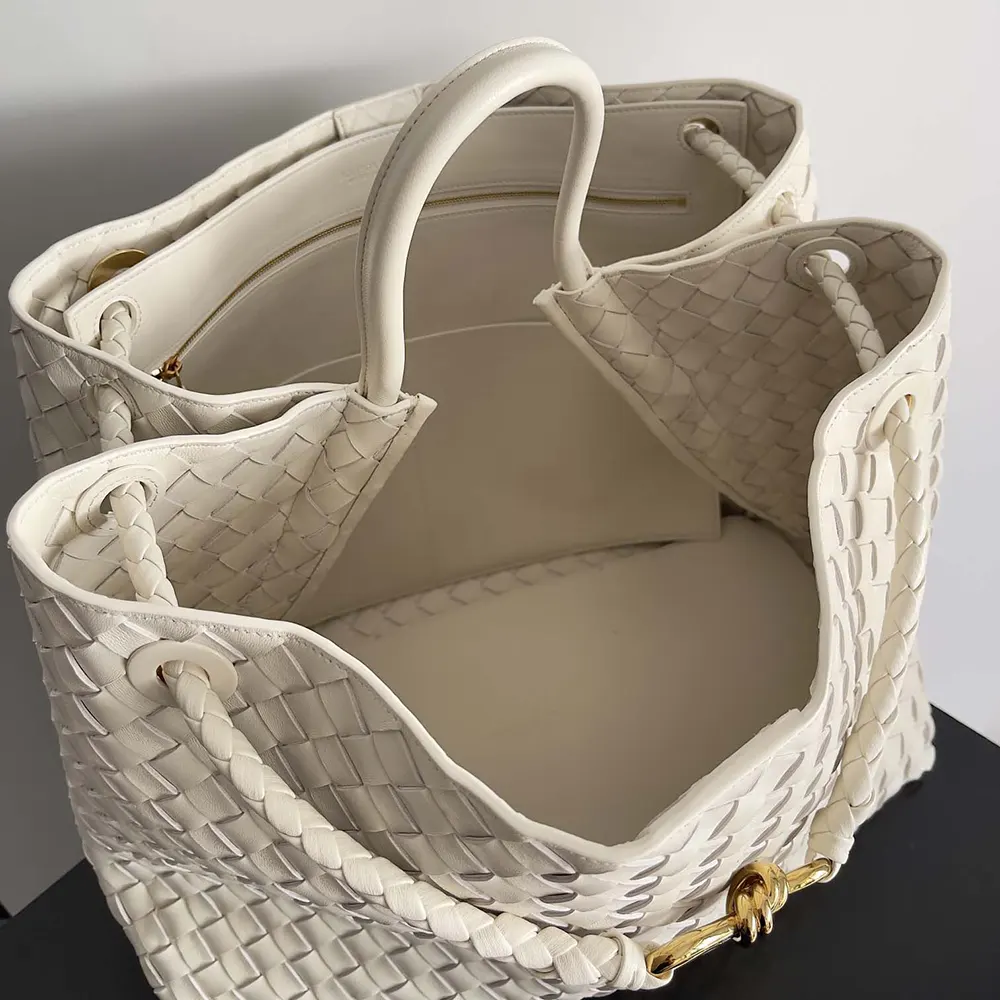 Bottega Veneta Women Large Andiamo in Lambskin Leather-White 6 Bottega Veneta Women Large Andiamo in Lambskin Leather-White
