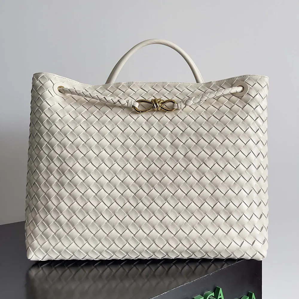 Bottega Veneta Women Large Andiamo in Lambskin Leather-White 2 Bottega Veneta Women Large Andiamo in Lambskin Leather-White