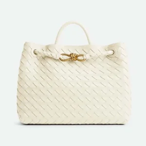 Bottega Veneta Women Medium Andiamo in Lambskin Leather-White