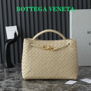 Bottega Veneta Women Medium Andiamo in Supple Intrecciato Leather-Beige