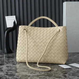 Bottega Veneta Women Medium Andiamo in Supple Intrecciato Leather-Beige