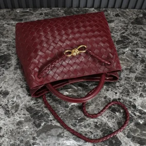 Bottega Veneta Women Medium Andiamo in Supple Intrecciato Leather-Maroon