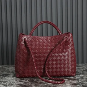 Bottega Veneta Women Medium Andiamo in Supple Intrecciato Leather-Maroon