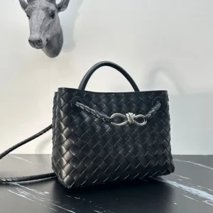 Bottega Veneta Women Small Andiamo Intrecciato Leather Top Handle Bag-Black/Silver