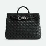 Bottega Veneta Women Small Andiamo Intrecciato Leather Top Handle Bag-Black/Silver