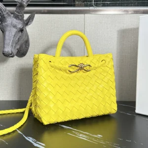 Bottega Veneta Women Small Andiamo Intrecciato Leather Top Handle Bag-Yellow