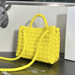 Bottega Veneta Women Small Andiamo Intrecciato Leather Top Handle Bag-Yellow