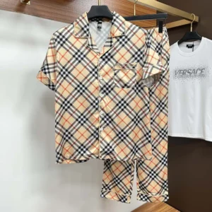 Burberry Women Check Short-Sleeved Silk Pajama Set