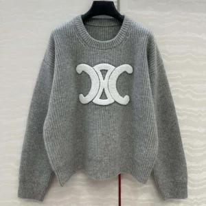 Celine Women Crew Neck Sweater In Ribbed Wool RY0GS423P