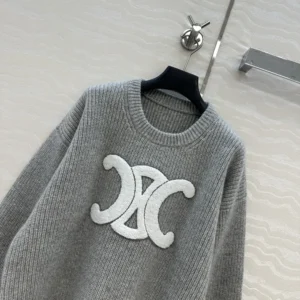 Celine Women Crew Neck Sweater In Ribbed Wool RY0GS423P