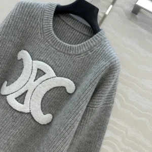 Celine Women Crew Neck Sweater In Ribbed Wool RY0GS423P