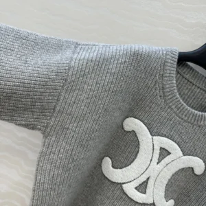 Celine Women Crew Neck Sweater In Ribbed Wool RY0GS423P