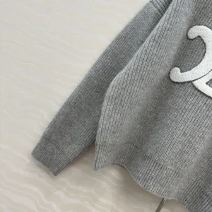 Celine Women Crew Neck Sweater In Ribbed Wool RY0GS423P