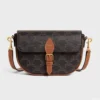 Celine Women Folco Shoulder Bag in Triomphe Canvas and Calfskin