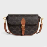 Celine Women Folco Shoulder Bag in Triomphe Canvas and Calfskin