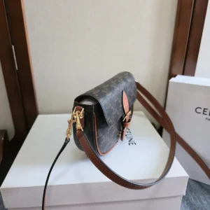 Celine Women Folco Shoulder Bag in Triomphe Canvas and Calfskin