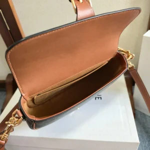 Celine Women Folco Shoulder Bag in Triomphe Canvas and Calfskin
