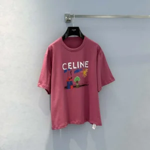 Celine Women Loose T-Shirt In Cotton Jersey-Rose RX0D5507Z