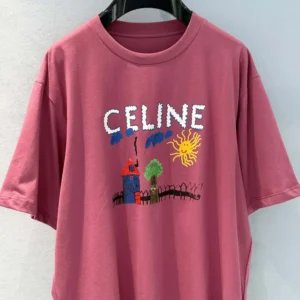 Celine Women Loose T-Shirt In Cotton Jersey-Rose RX0D5507Z
