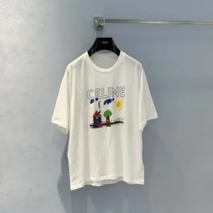 Celine Women Loose T-Shirt In Cotton Jersey-White RX0D5507Z